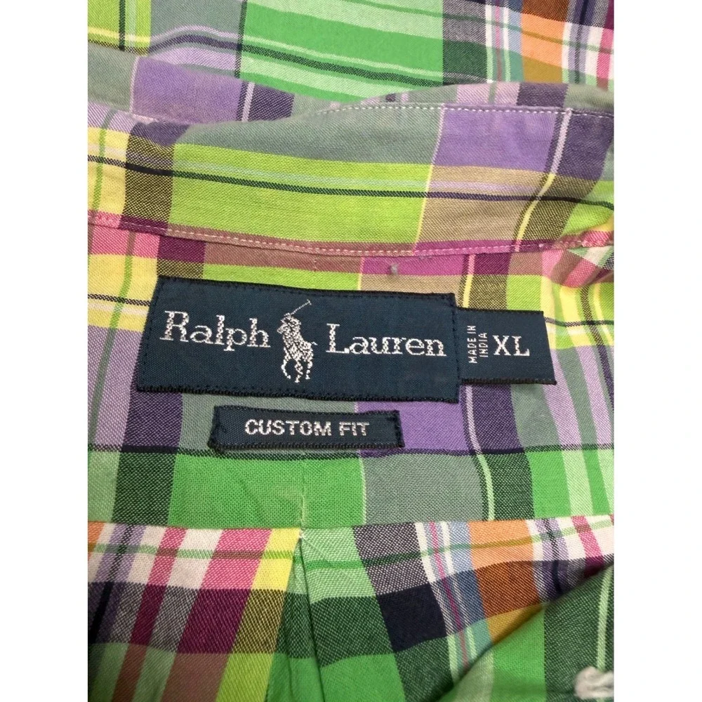 Ralph Lauren Men's XL Button Down Shirt Custom Fit Plaid Short Sleeve